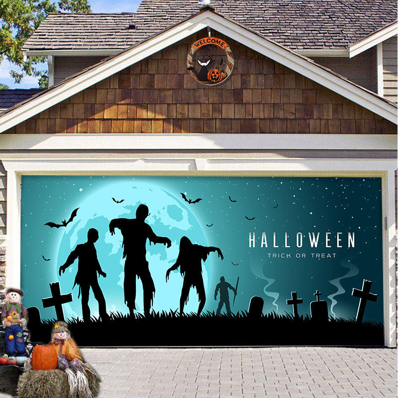 Halloween Garagedeur Decoratie Spookachtige Bedrukking Schaduwdoek Herbruikbaar Horror Sfeer Doek Waterdicht Buiten Feestversiering | Sansoti 1