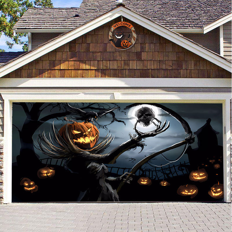Halloween Garagedeur Decoratie Spookachtige Bedrukking Schaduwdoek Herbruikbaar Horror Sfeer Doek Waterdicht Buiten Feestversiering | Sansoti 17