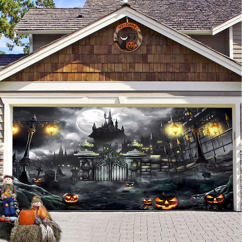 Halloween Garagedeur Decoratie Spookachtige Bedrukking Schaduwdoek Herbruikbaar Horror Sfeer Doek Waterdicht Buiten Feestversiering | Sansoti 18