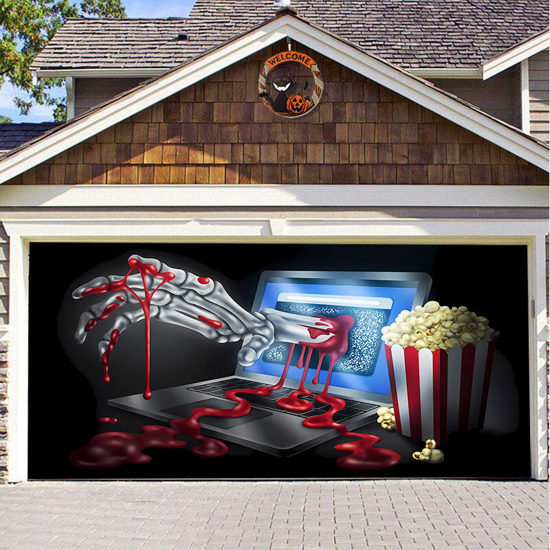 Halloween Garagedeur Decoratie Spookachtige Bedrukking Schaduwdoek Herbruikbaar Horror Sfeer Doek Waterdicht Buiten Feestversiering | Sansoti 23