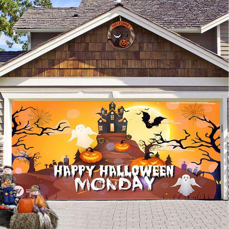 Halloween Garagedeur Decoratie Spookachtige Bedrukking Schaduwdoek Herbruikbaar Horror Sfeer Doek Waterdicht Buiten Feestversiering | Sansoti 24