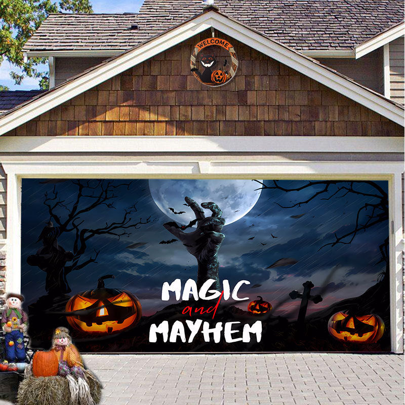 Halloween Garagedeur Decoratie Spookachtige Bedrukking Schaduwdoek Herbruikbaar Horror Sfeer Doek Waterdicht Buiten Feestversiering | Sansoti 28
