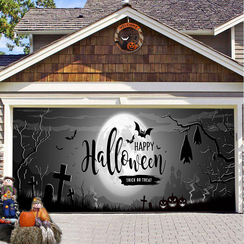 Halloween Garagedeur Decoratie Spookachtige Bedrukking Schaduwdoek Herbruikbaar Horror Sfeer Doek Waterdicht Buiten Feestversiering | Sansoti 6