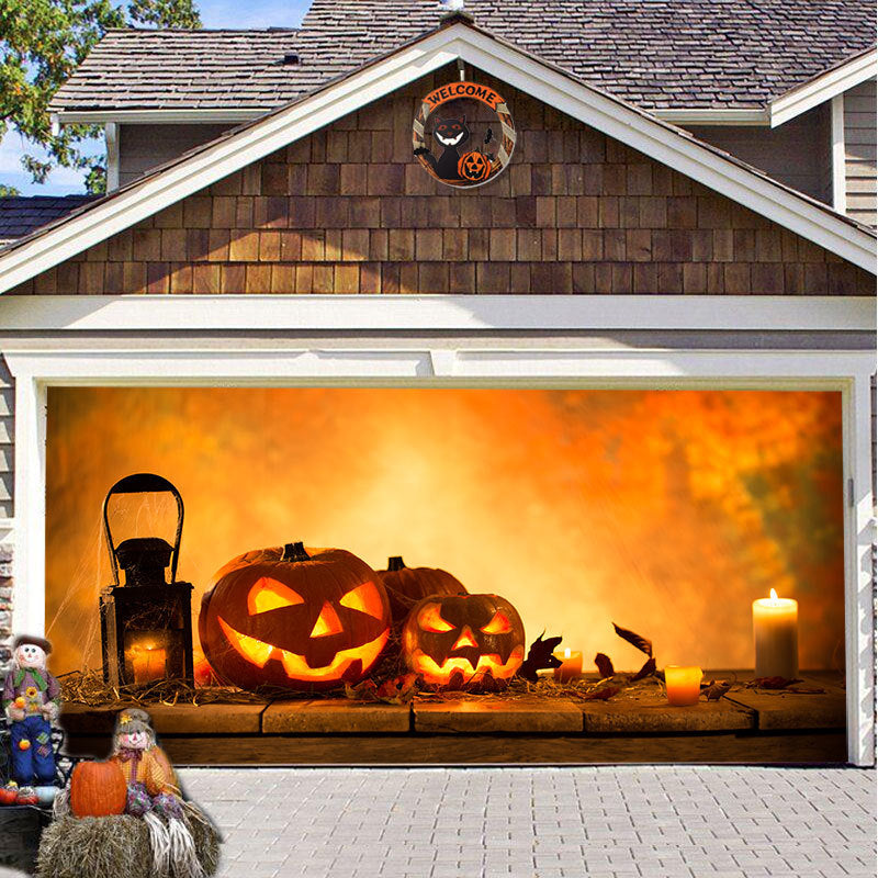 Halloween Garagedeur Decoratie Spookachtige Bedrukking Schaduwdoek Herbruikbaar Horror Sfeer Doek Waterdicht Buiten Feestversiering | Sansoti 8