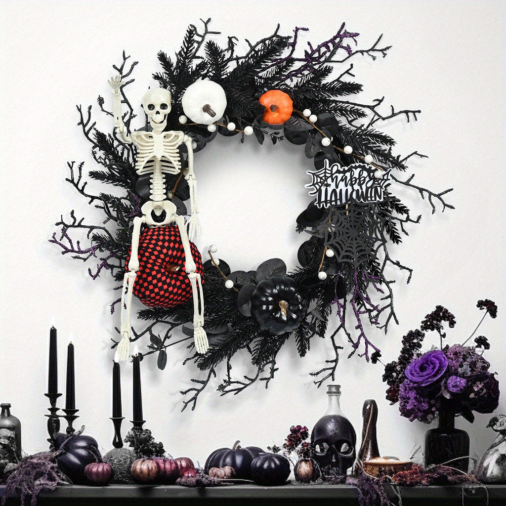 Halloween Gotische Skelet Pompoen Krans | Spookachtige Wanddecoratie 0