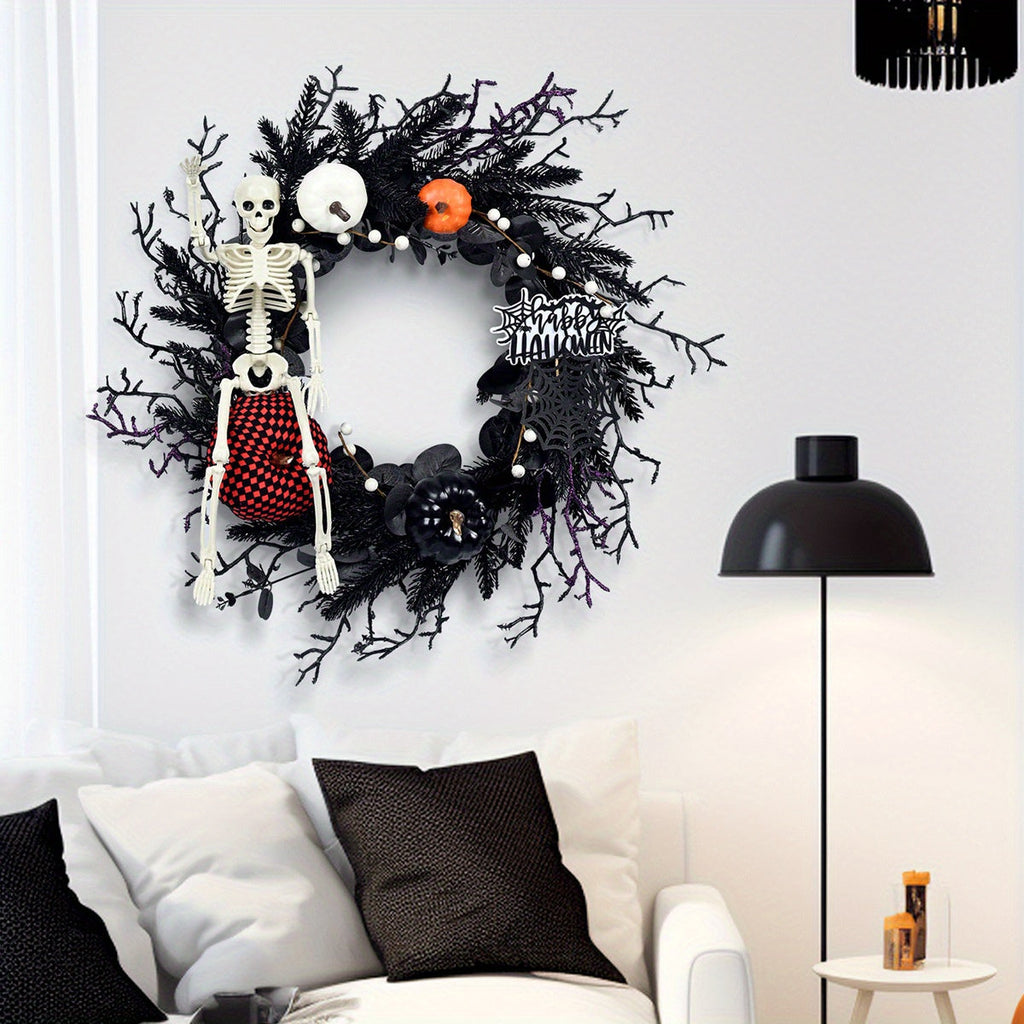 Halloween Gotische Skelet Pompoen Krans | Spookachtige Wanddecoratie 1