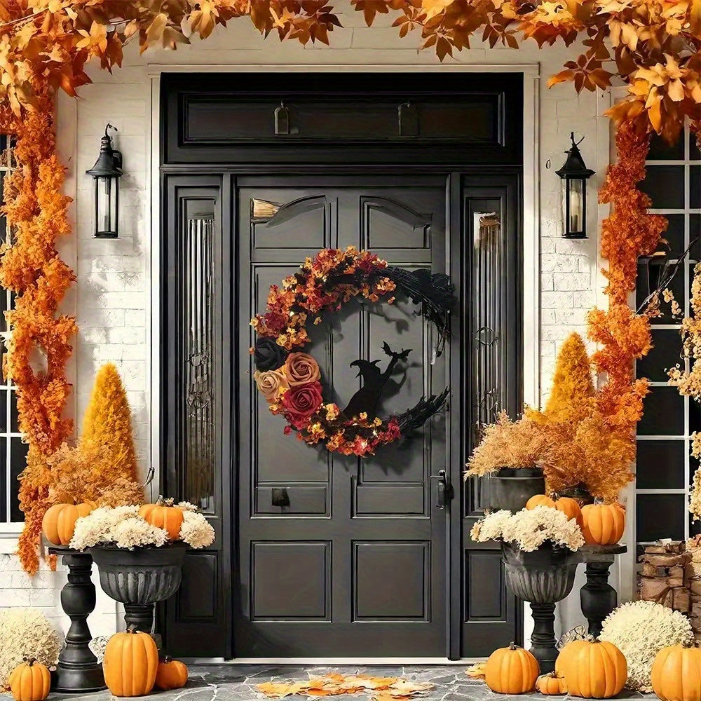 Halloween Rustieke Heks Bloem Wreath | Halvemaan Deur Decor 3