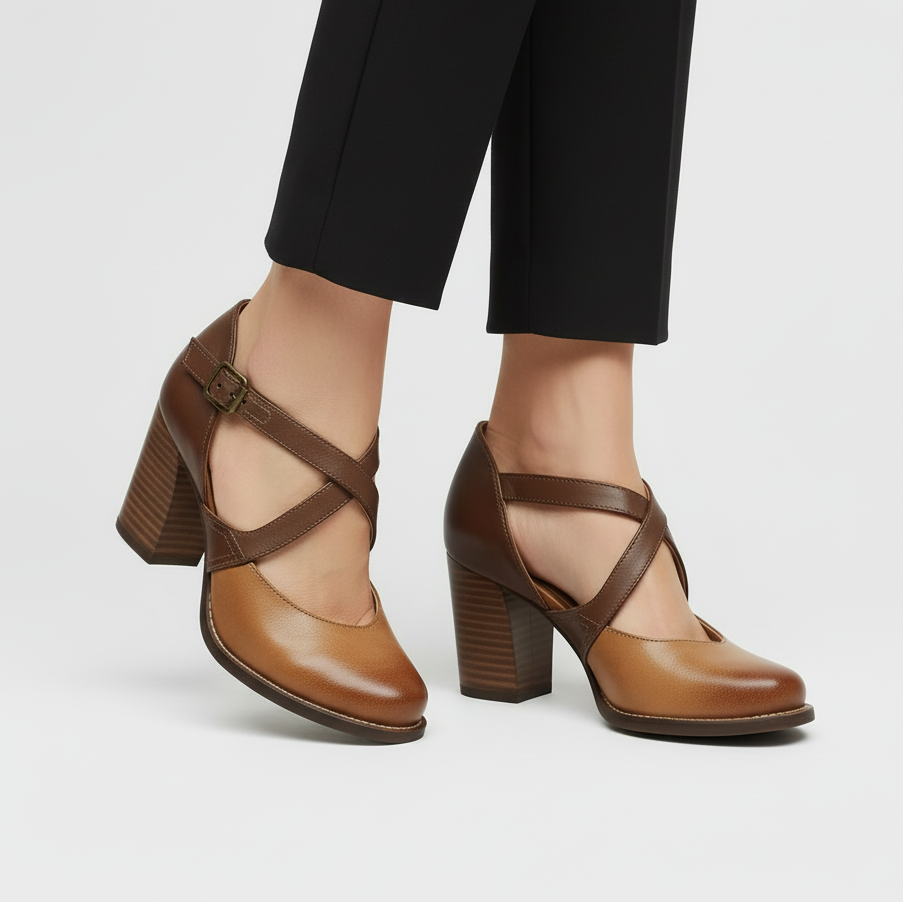 Heels - Closed toe - Block heel - Leather sandals - Women's sandals 1