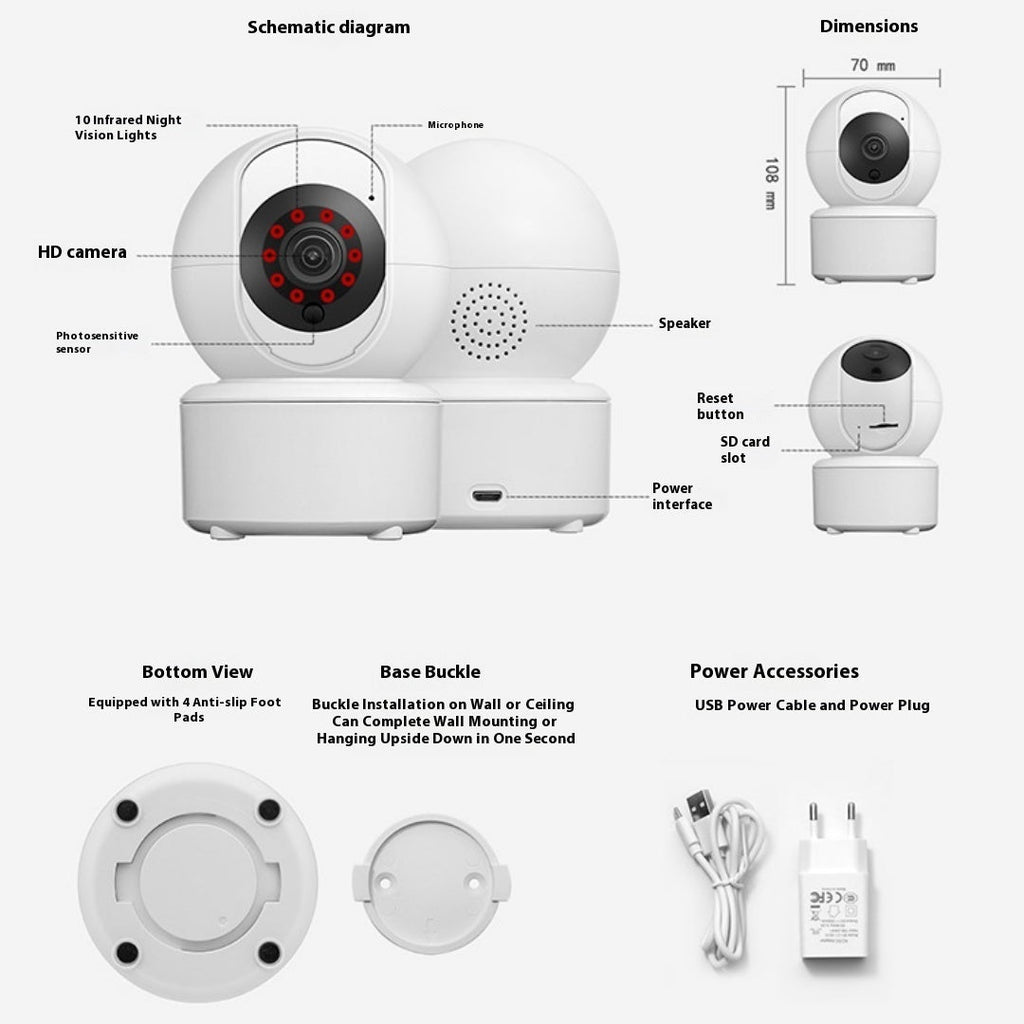 Indoor WiFi Surveillance Camera 3MP | 355° Pan, TF & Cloud Storage, EU/UK/US Plug 2