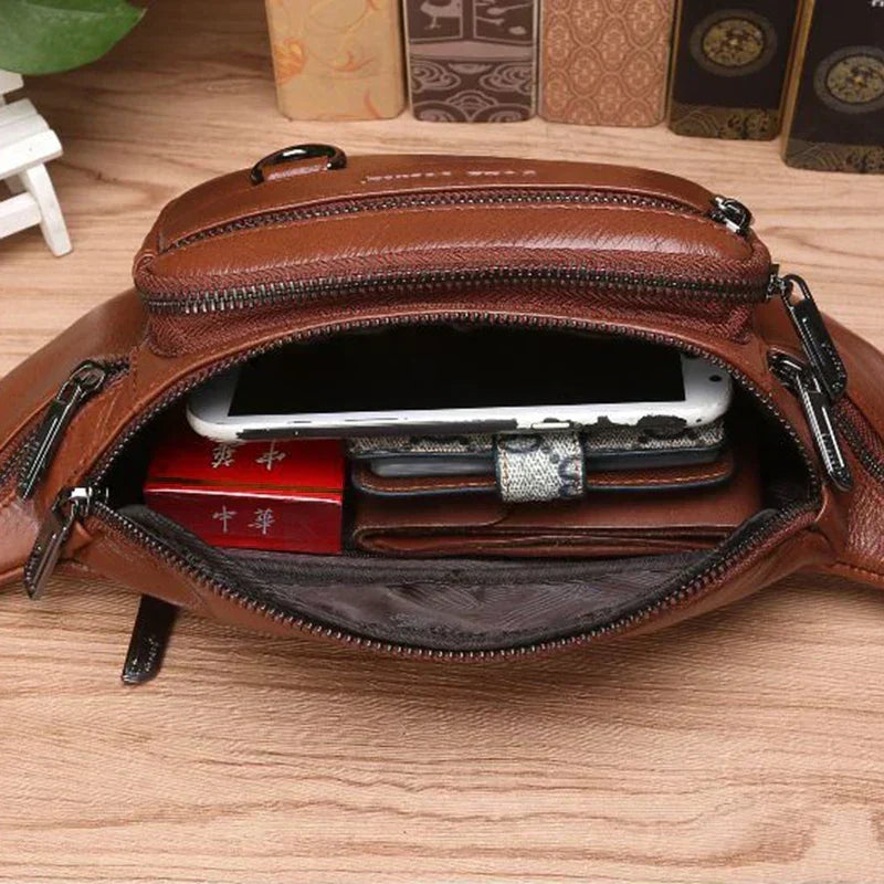 Kalsten | Genuine Cowhide Leather Waist Bag for Men – Large Capacity Fanny Pack, Belt & Crossbody Travel Bag 5