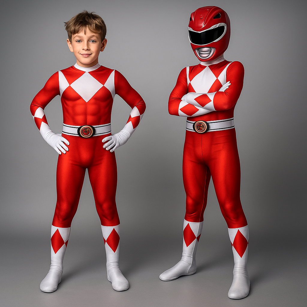 Kids Superhero Costume – Muscle Print Jumpsuit with Mask & Detachable Hood 1