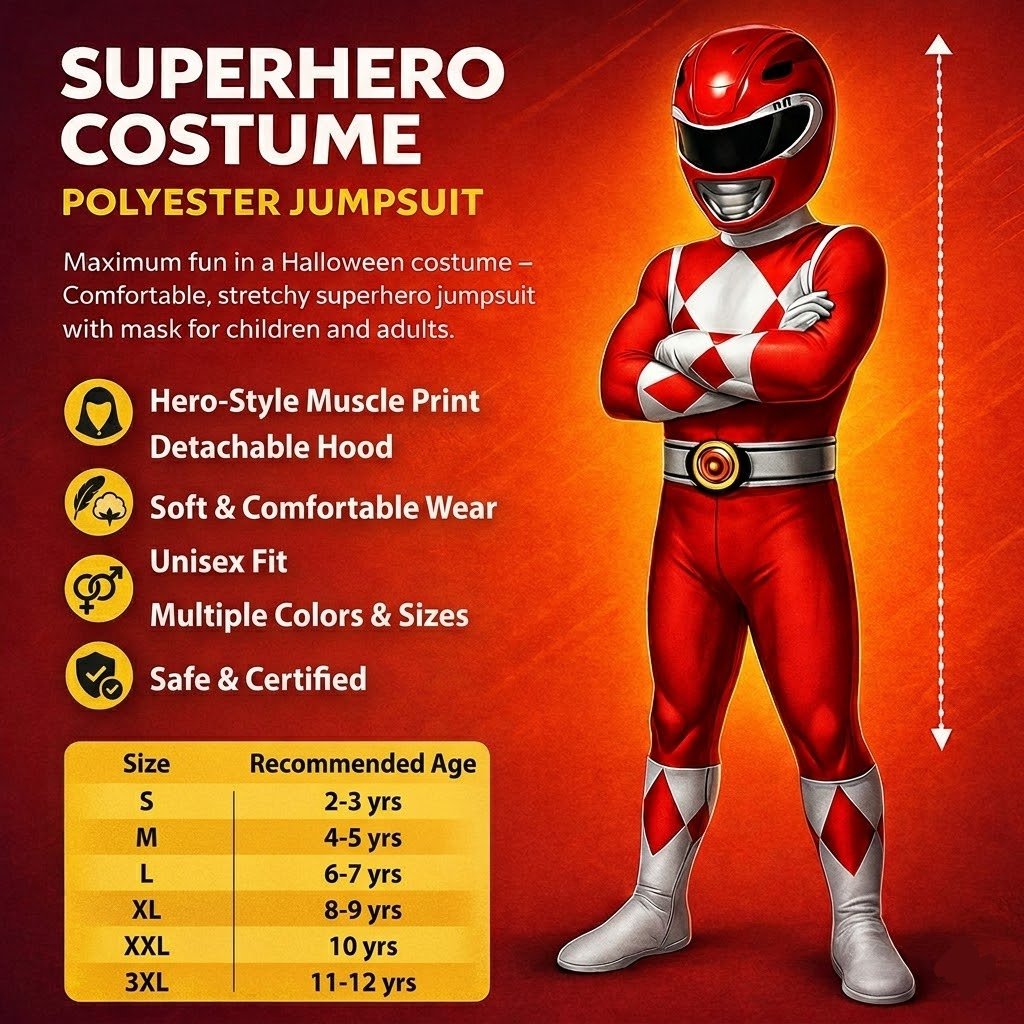 Kids Superhero Costume – Muscle Print Jumpsuit with Mask & Detachable Hood 4