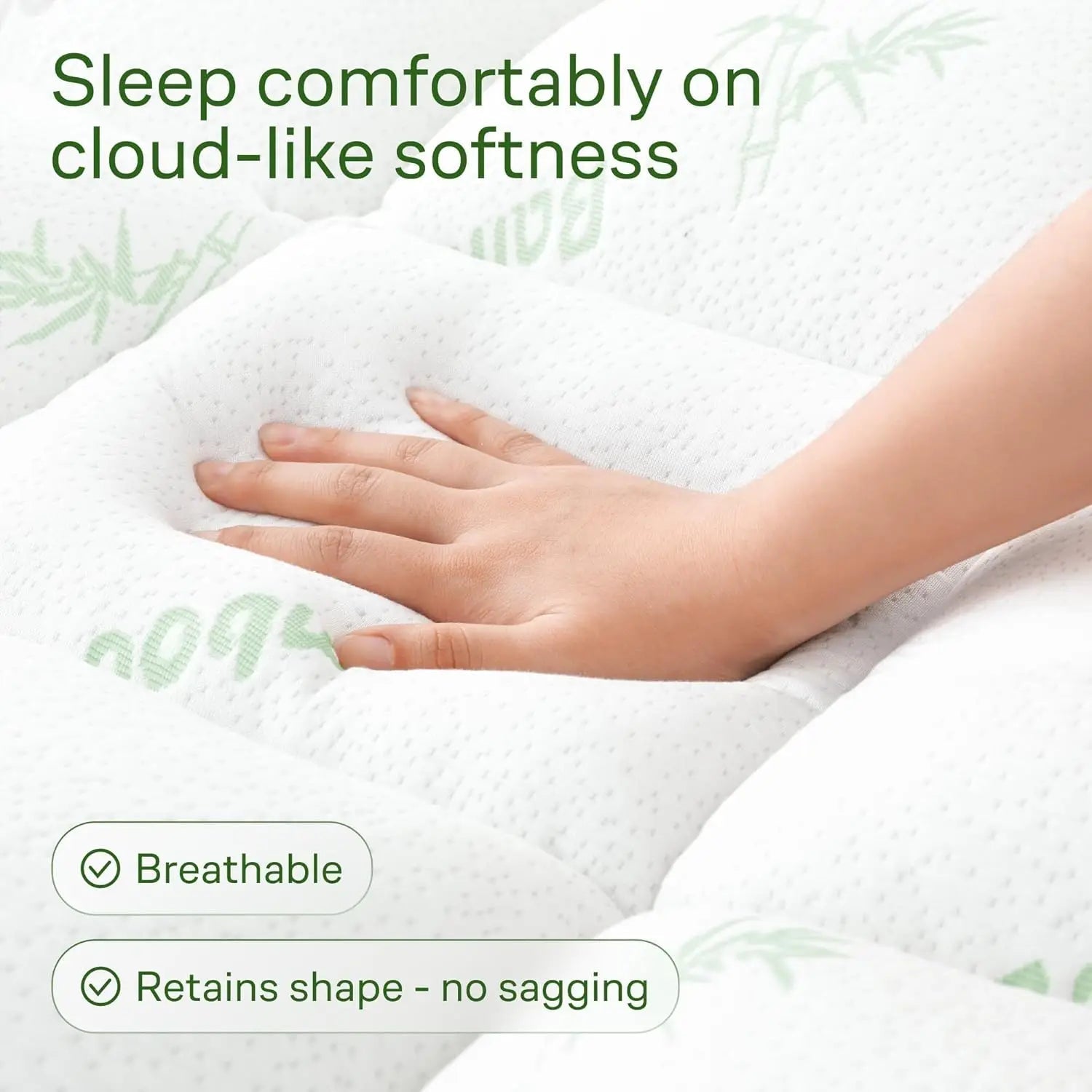 King Size Bamboo Viscose Mattress Topper | Cooling Ultra-Soft Back Pain Relief, Green 1