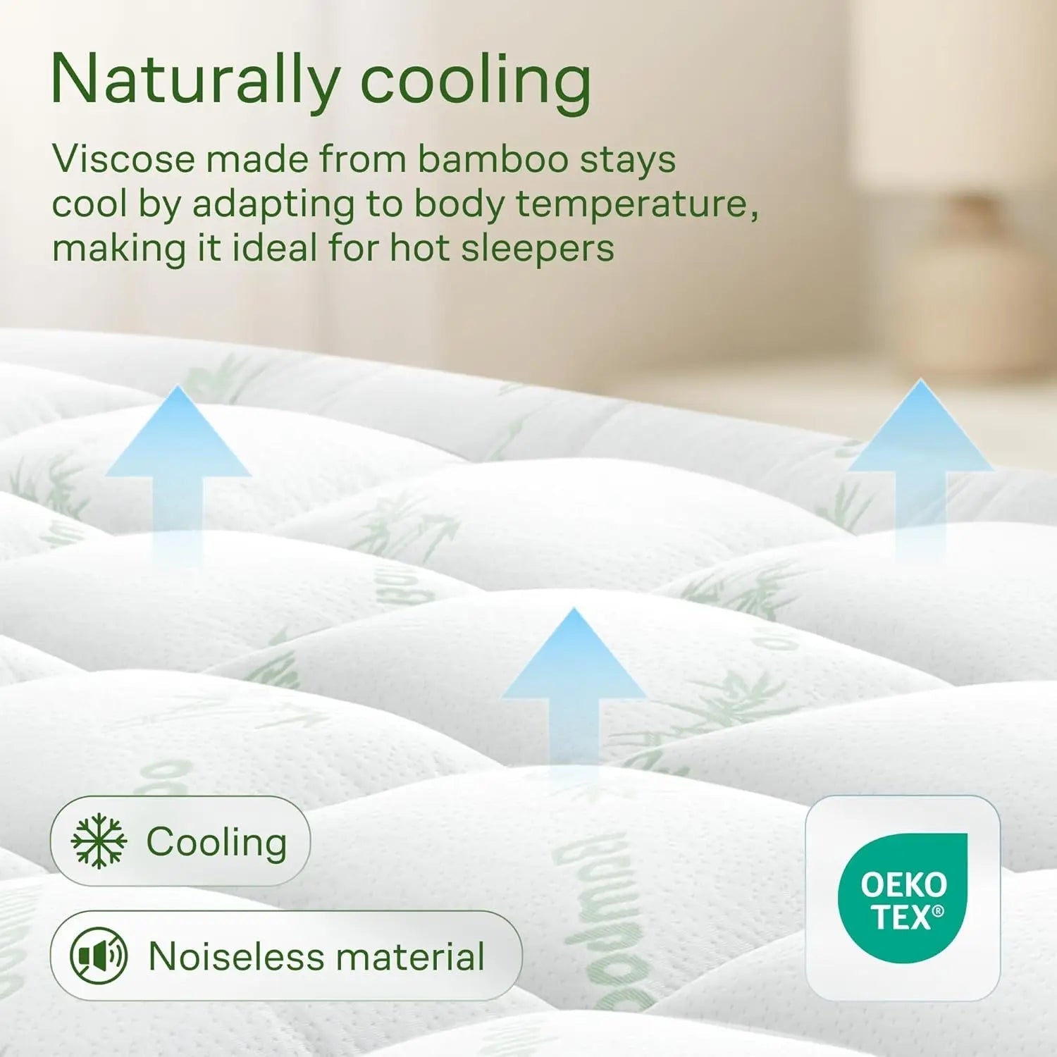 King Size Bamboo Viscose Mattress Topper | Cooling Ultra-Soft Back Pain Relief, Green 2