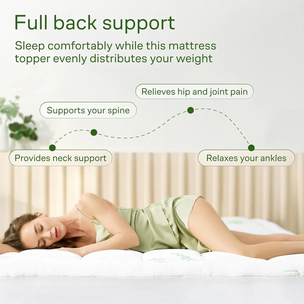 King Size Bamboo Viscose Mattress Topper | Cooling Ultra-Soft Back Pain Relief, Green 3