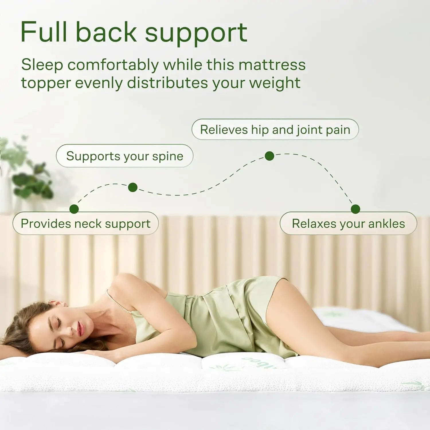 King Size Bamboo Viscose Mattress Topper | Cooling Ultra-Soft Back Pain Relief, Green 3