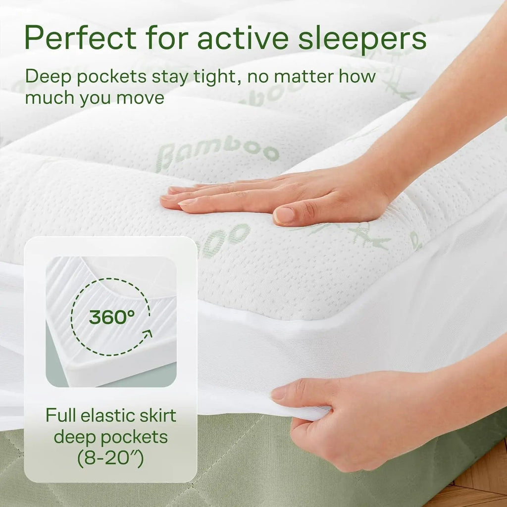 King Size Bamboo Viscose Mattress Topper | Cooling Ultra-Soft Back Pain Relief, Green 4