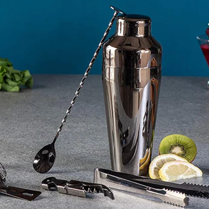 Cocktail Set Stainless Steel – 10 Pieces with Shaker, Jigger and Stand