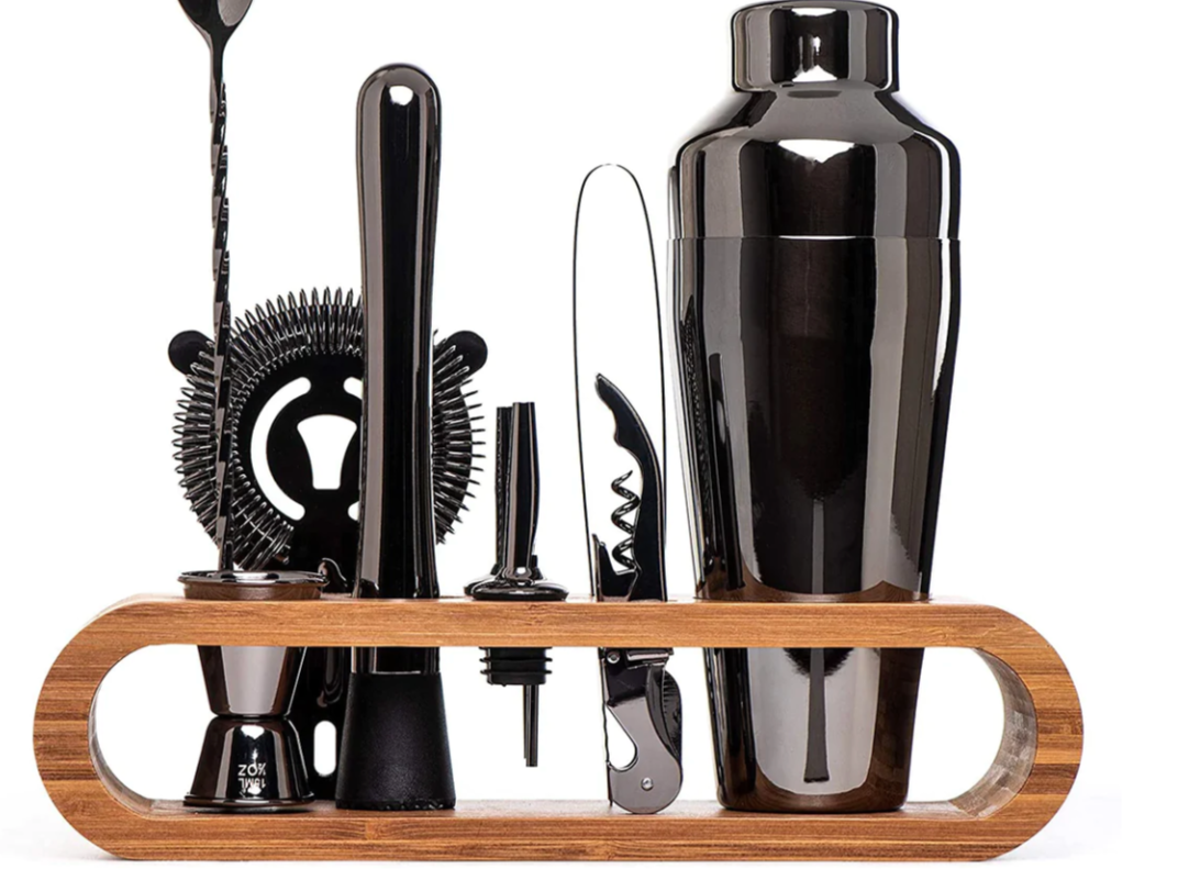 Cocktail Set Stainless Steel – 10 Pieces with Shaker, Jigger and Stand