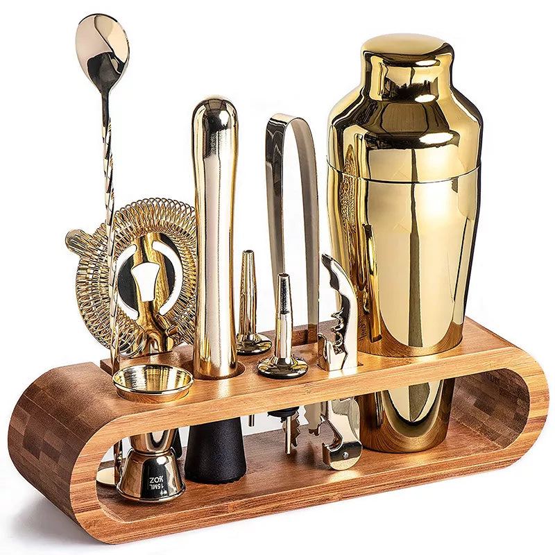 Cocktail Set Stainless Steel – 10 Pieces with Shaker, Jigger and Stand