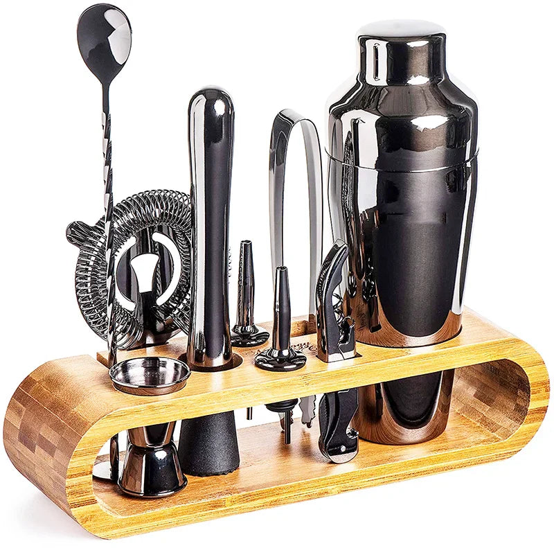 Cocktail Set Stainless Steel – 10 Pieces with Shaker, Jigger and Stand