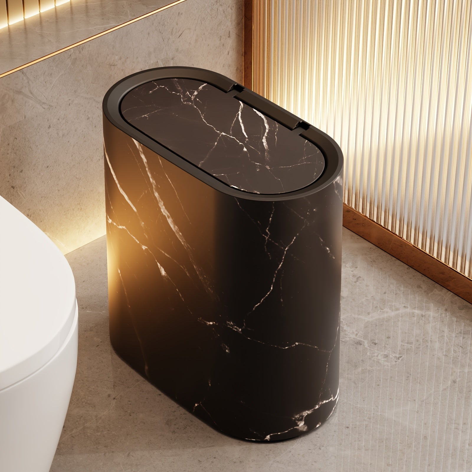 Marble Pattern Trash Can | Modern Bathroom & Kitchen Bin with Lid 7
