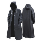 Men's Long Waterproof Raincoat with Adjustable Hood, Breathable Black Jacket 0