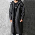 Men's Long Waterproof Raincoat with Adjustable Hood, Breathable Black Jacket 3