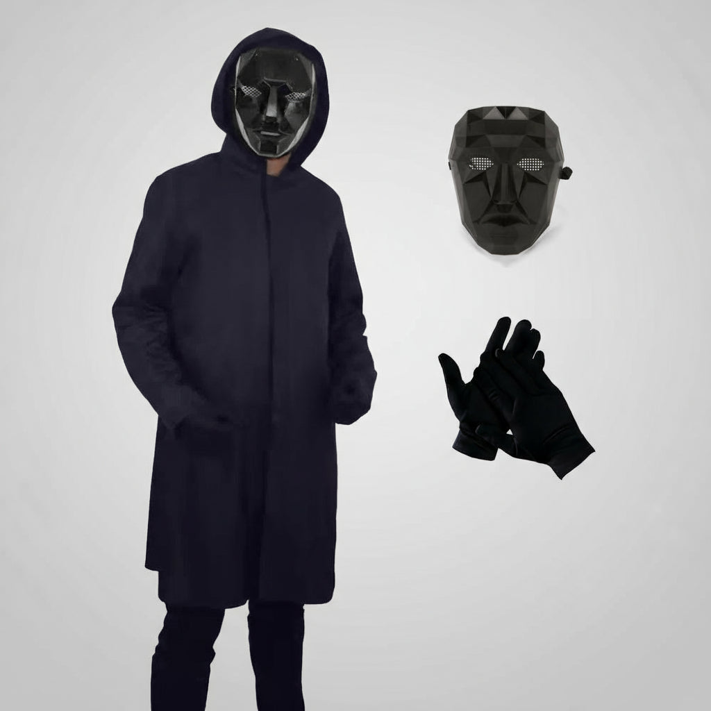 Mysterieus Kapuzenkostuum Zwart met Masker & Handschoenen Unisex Halloween Cosplay Party Outfit voor Kinderen & Volwassenen | Sansoti 0