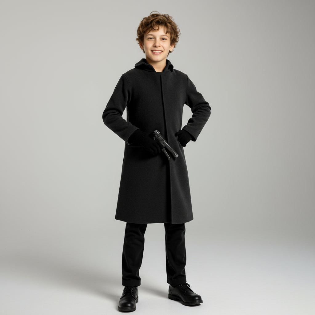 Mysterieus Kapuzenkostuum Zwart met Masker & Handschoenen Unisex Halloween Cosplay Party Outfit voor Kinderen & Volwassenen | Sansoti 1