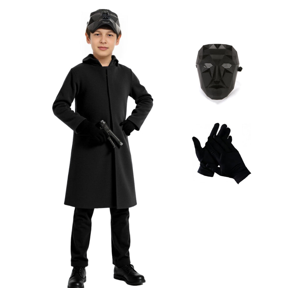 Mysterieus Kapuzenkostuum Zwart met Masker & Handschoenen Unisex Halloween Cosplay Party Outfit voor Kinderen & Volwassenen | Sansoti 4