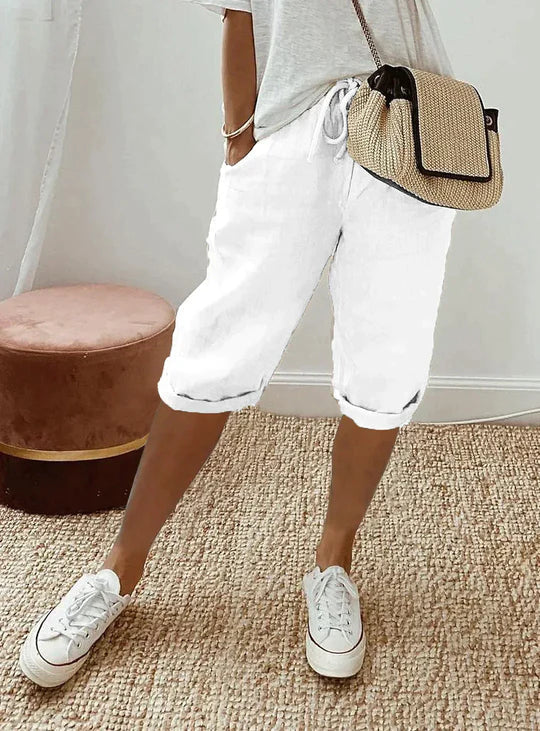 Niki | Women's Cropped Linen Drawstring Pants - Relaxed Fit 1
