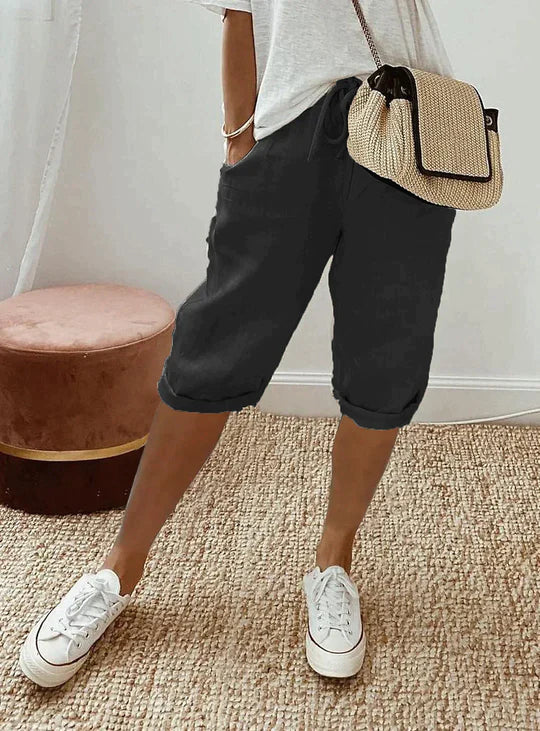 Niki | Women's Cropped Linen Drawstring Pants - Relaxed Fit 3