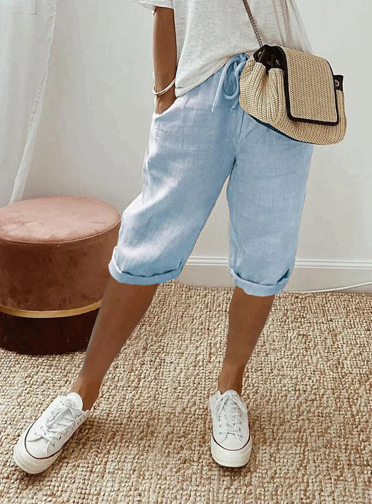 Niki | Women's Cropped Linen Drawstring Pants - Relaxed Fit 4