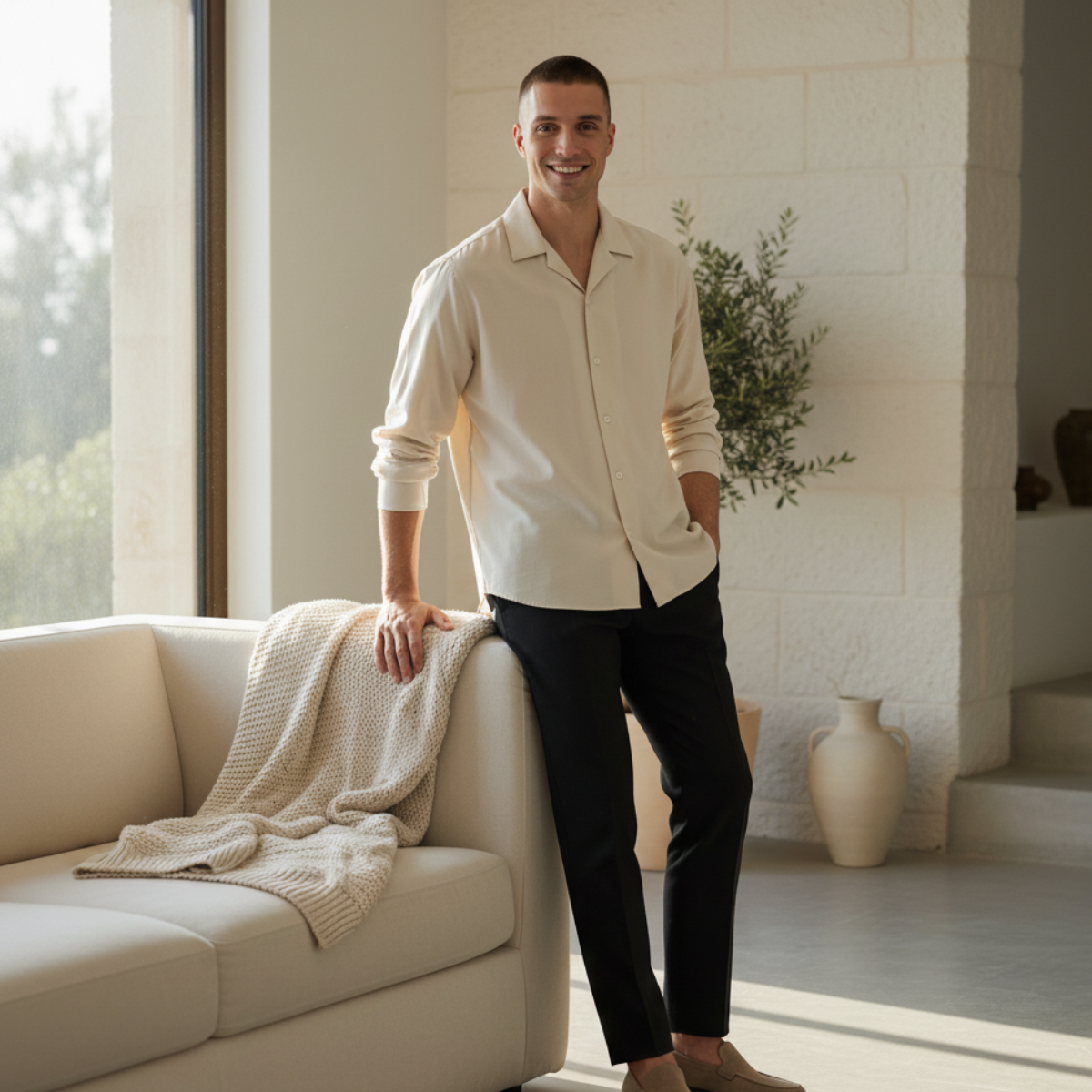 Men’s Open Collar Shirt | Modern Relaxed Fit, Fluid Drape Casual Style