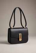 Obsidian Form | Structured Black Leather Shoulder Bag with Gold Clasp 0