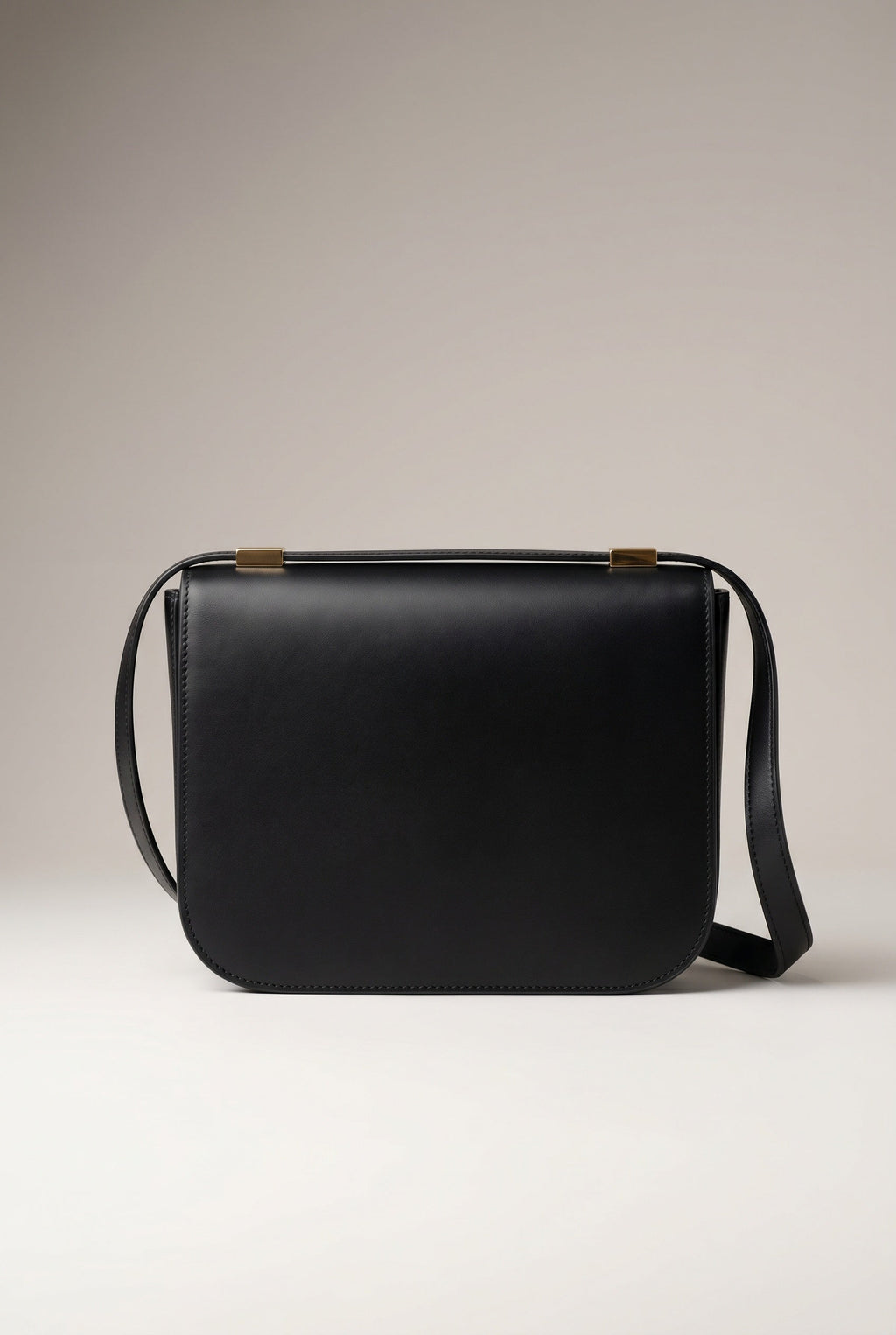 Obsidian Form | Structured Black Leather Shoulder Bag with Gold Clasp 3