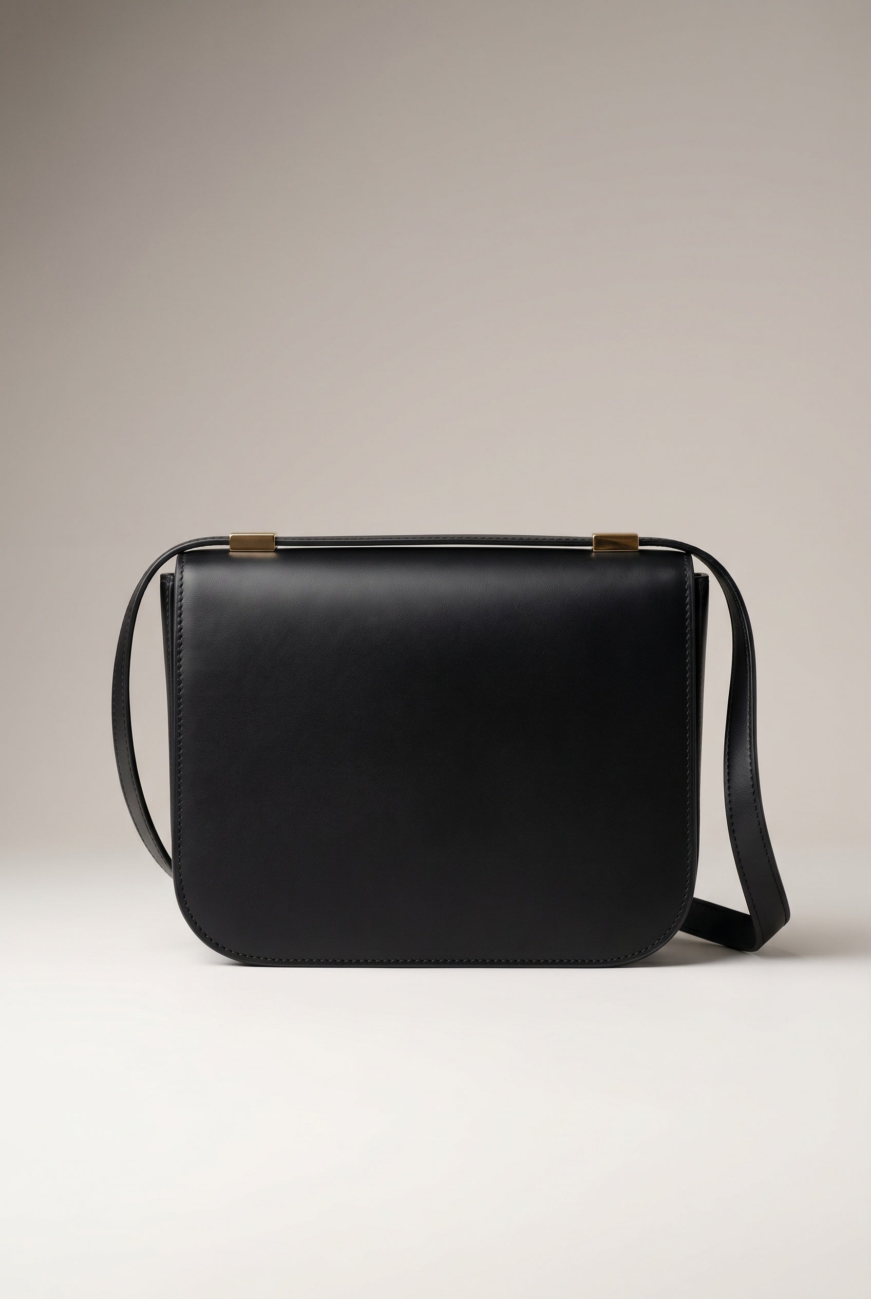 Obsidian Form | Structured Black Leather Shoulder Bag with Gold Clasp 3