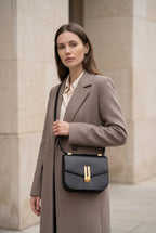 Obsidian Form | Structured Black Leather Shoulder Bag with Gold Clasp 5