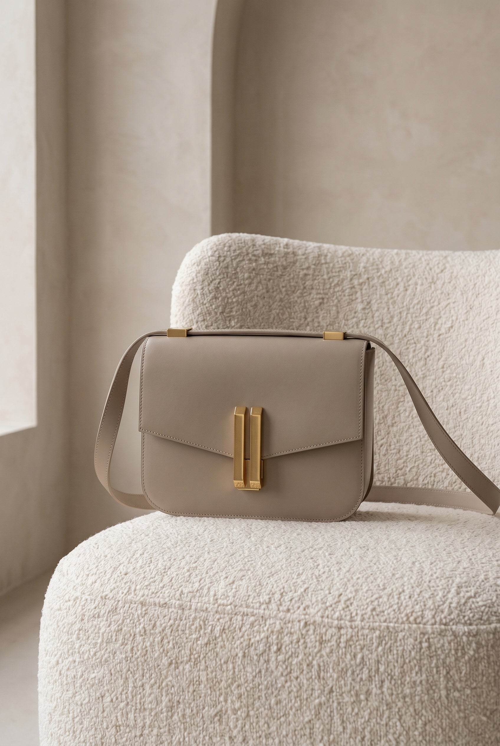 Obsidian Form | Structured Black Leather Shoulder Bag with Gold Clasp 7
