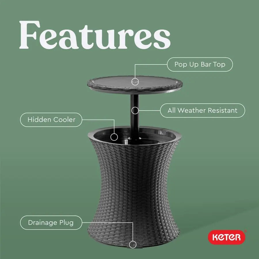 Outdoor Pop-Up Bar Table with 7.5-Gallon Hidden Cooler | All-Weather Patio & Hot Tub Side Table, Dark Grey 4