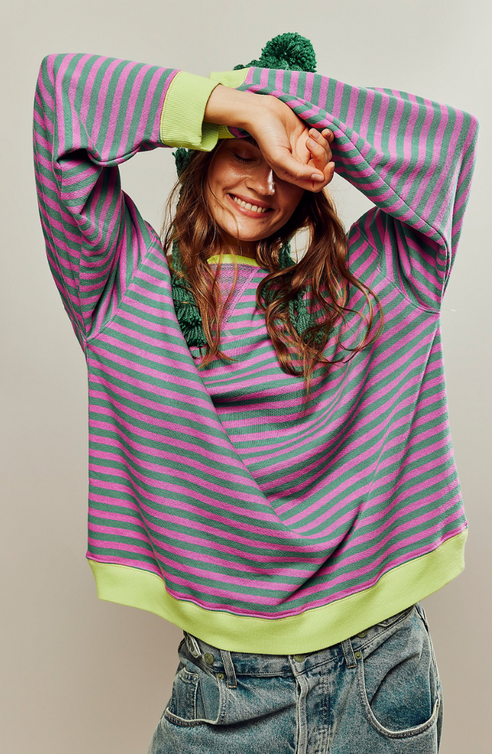 Oversized Striped Crewneck Sweatshirt 2