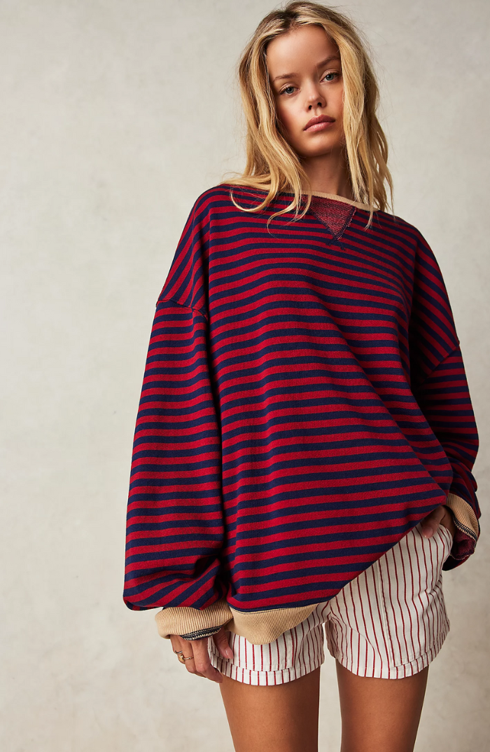 Oversized Striped Crewneck Sweatshirt 6