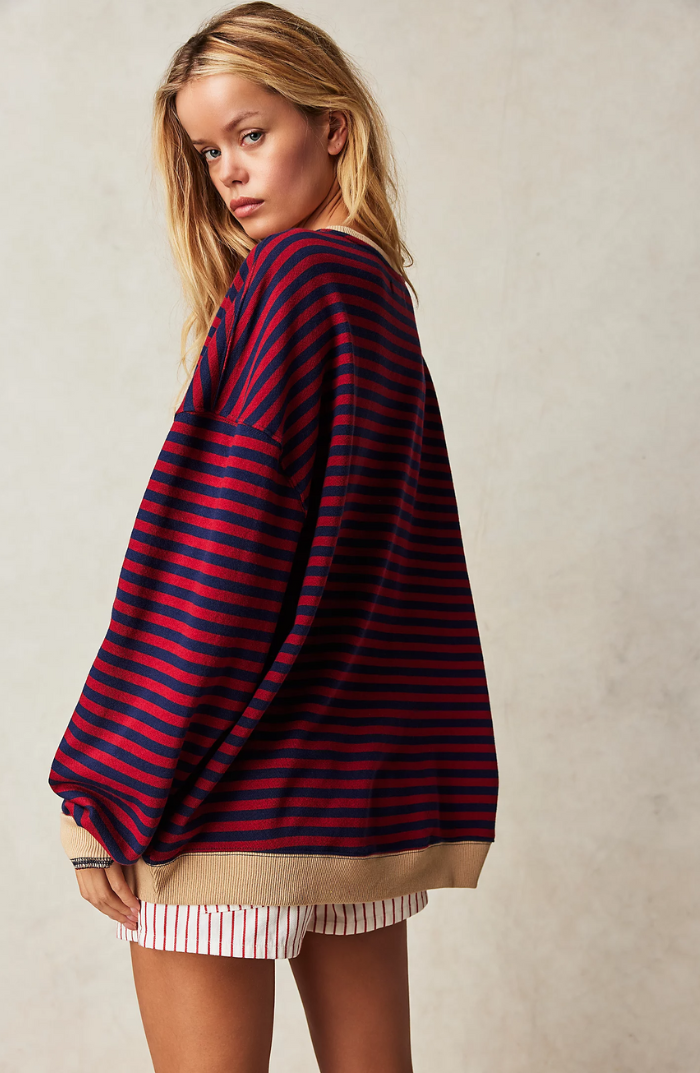 Oversized Striped Crewneck Sweatshirt 7