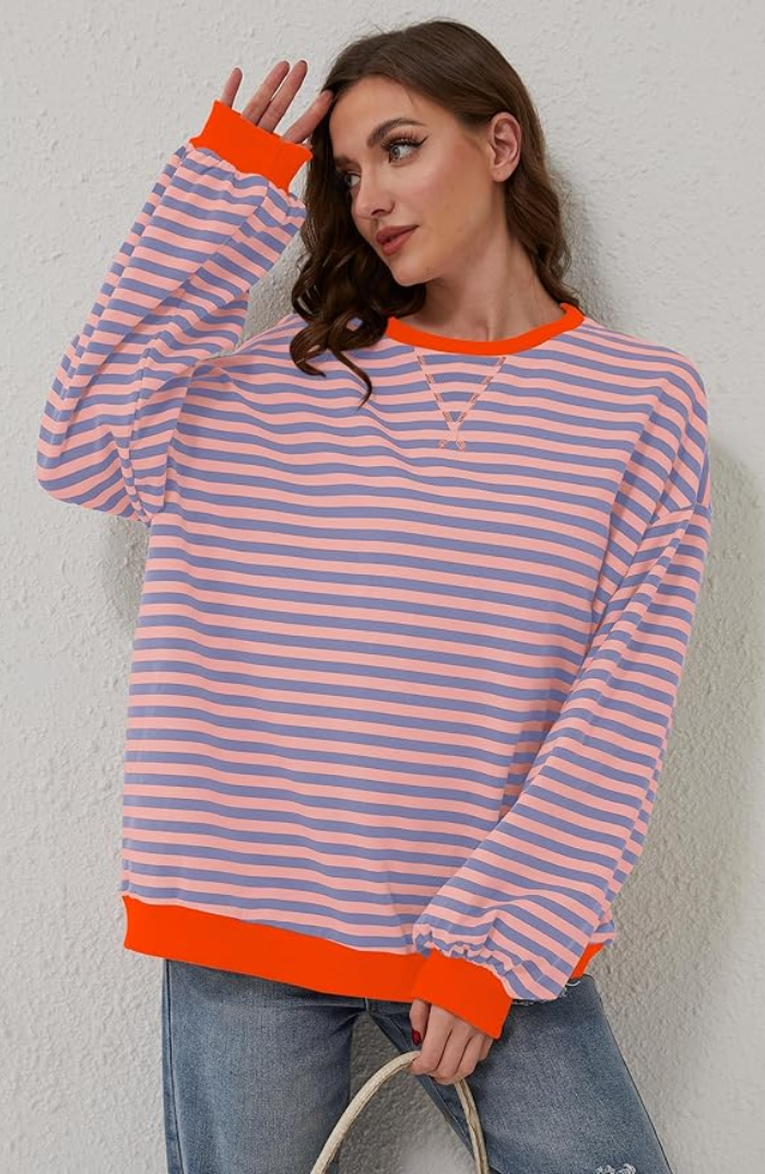 Oversized Striped Crewneck Sweatshirt 9