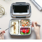 Stainless Steel Bento Box – 1.5L Lunch Box with 4 Compartments & Cutlery