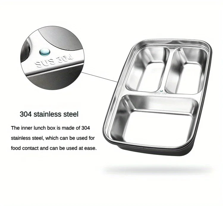 Stainless Steel Bento Box – 1.5L Lunch Box with 4 Compartments & Cutlery