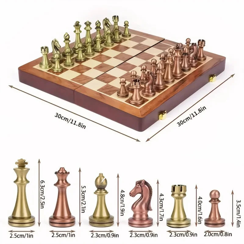 Chess Set – Foldable Wooden Board with Antique-Style Pieces