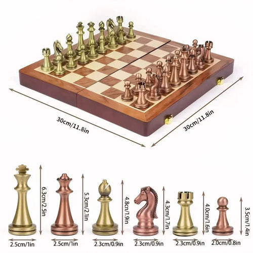 Chess Set – Foldable Wooden Board with Antique-Style Pieces