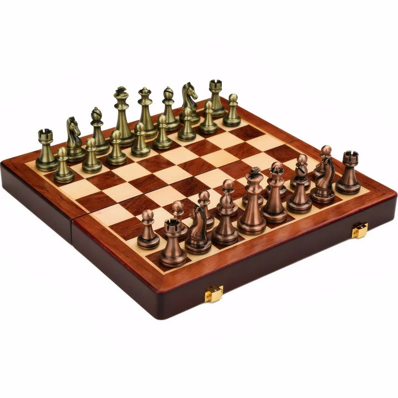 Chess Set – Foldable Wooden Board with Antique-Style Pieces